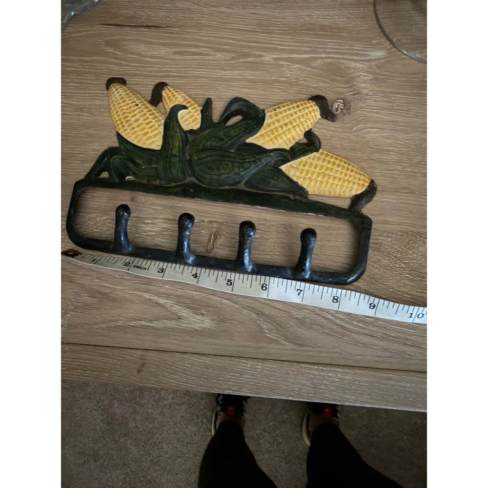 Vintage Cast Iron Corn on the Cob Wall Hook Rack 4 Hook Farmhouse Kitchen Decor